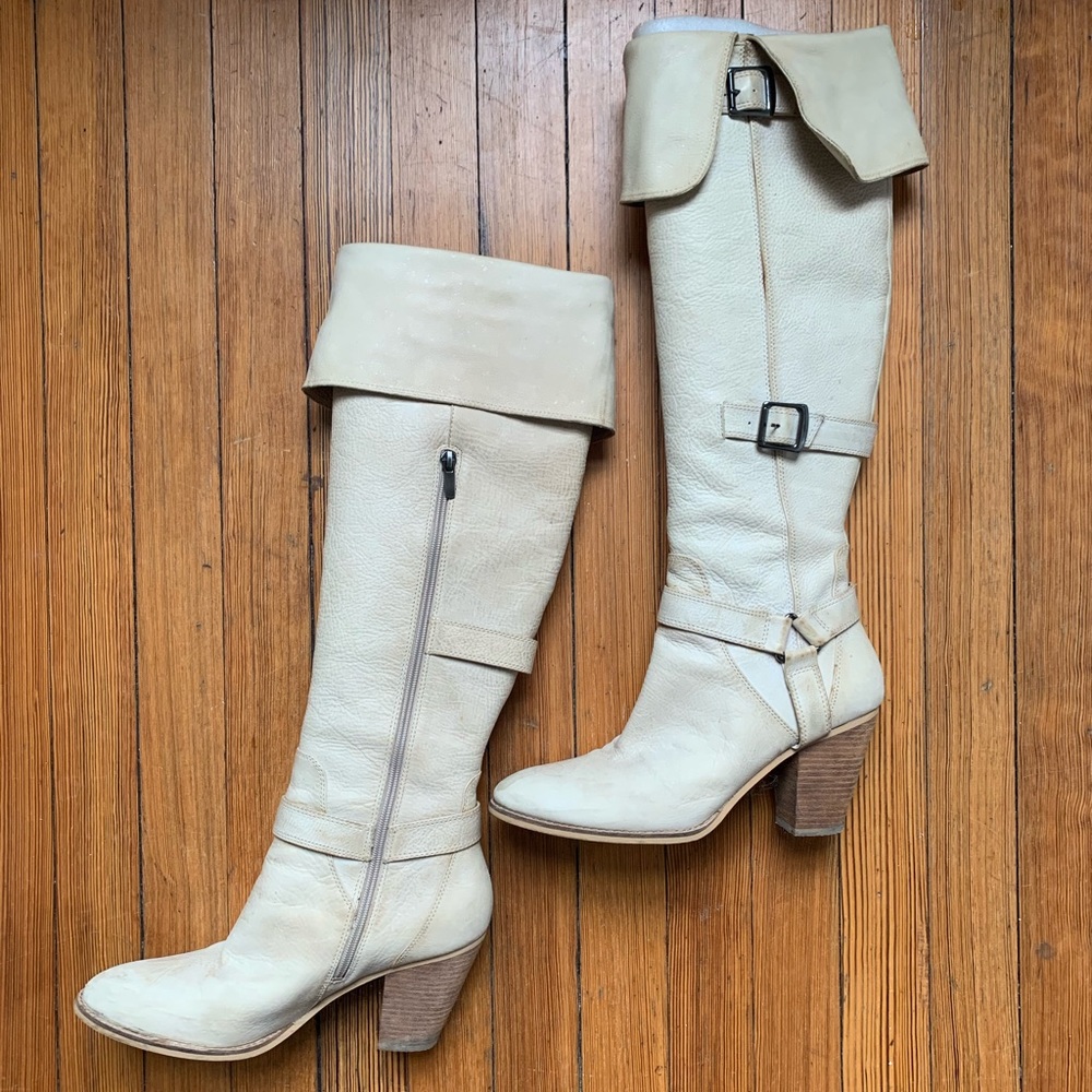 Enzo Angiolini Cream White Tall Leather Boots